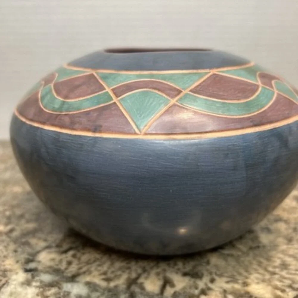 Vintage PS Savage Arts West Pottery Vase Native American Buffalo